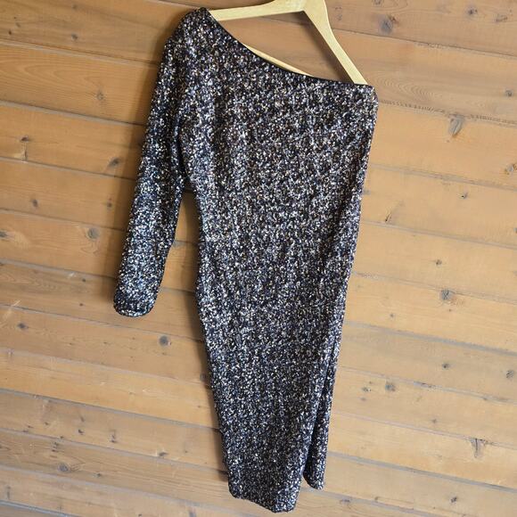 Dress The Population Chrissie Sequin One Shoulder Midi Dress XL Gold Combo - Picture 2 of 7